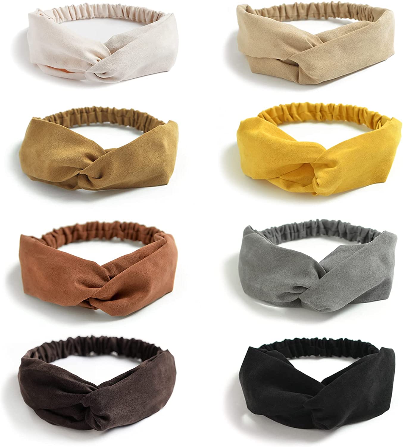 DRESHOW 8 Pack Headbands for Women Criss Cross Vintage Head Wrap Boho Headband Twisted Elastic Hair Accessories Apparel & Accessories > Clothing Accessories > Bandanas & Headties DRESHOW 8 Pack Suede Retro A  