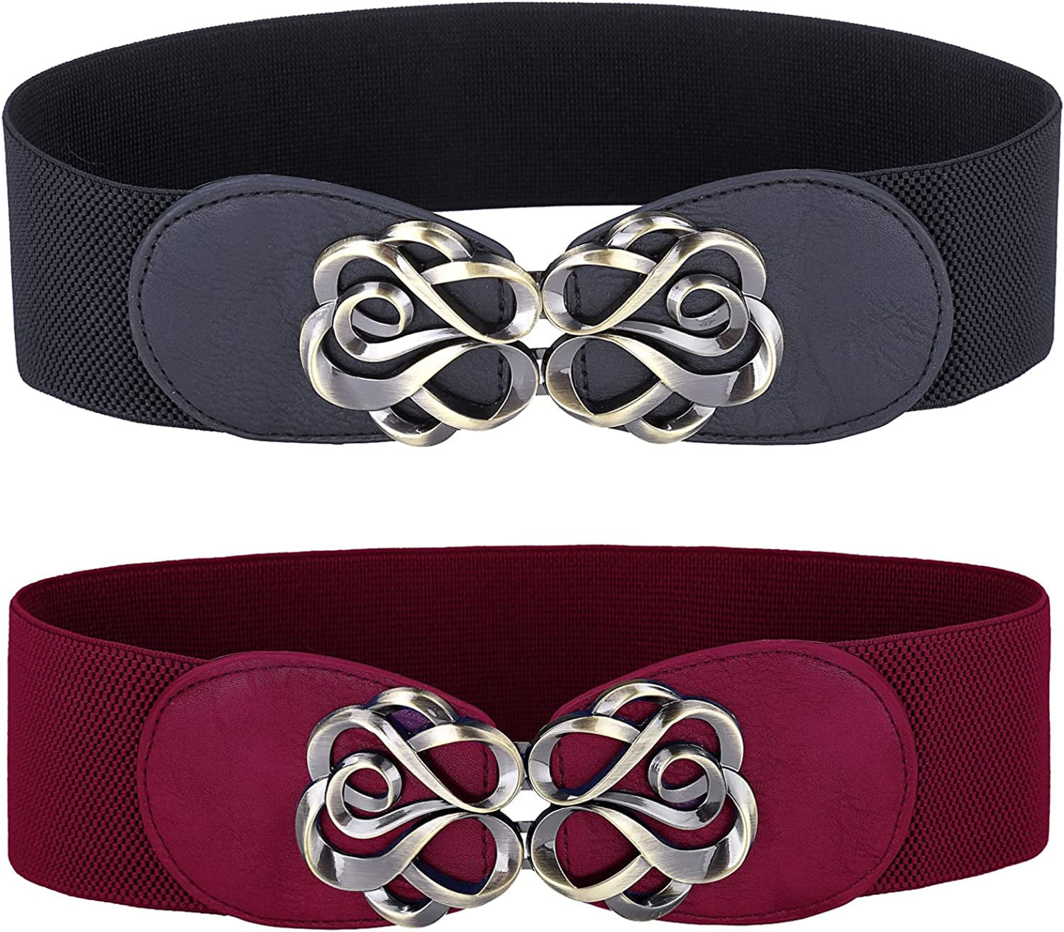 Women Stretchy Vintage Dress Belt Elastic Waist Cinch Belt CL413 Apparel & Accessories > Clothing Accessories > Belts GRACE KARIN Black+wine Red Medium 