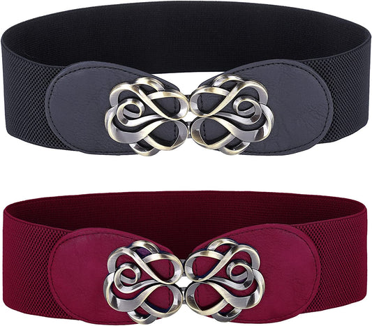 Women Stretchy Vintage Dress Belt Elastic Waist Cinch Belt CL413 Apparel & Accessories > Clothing Accessories > Belts GRACE KARIN Black+wine Red Medium 