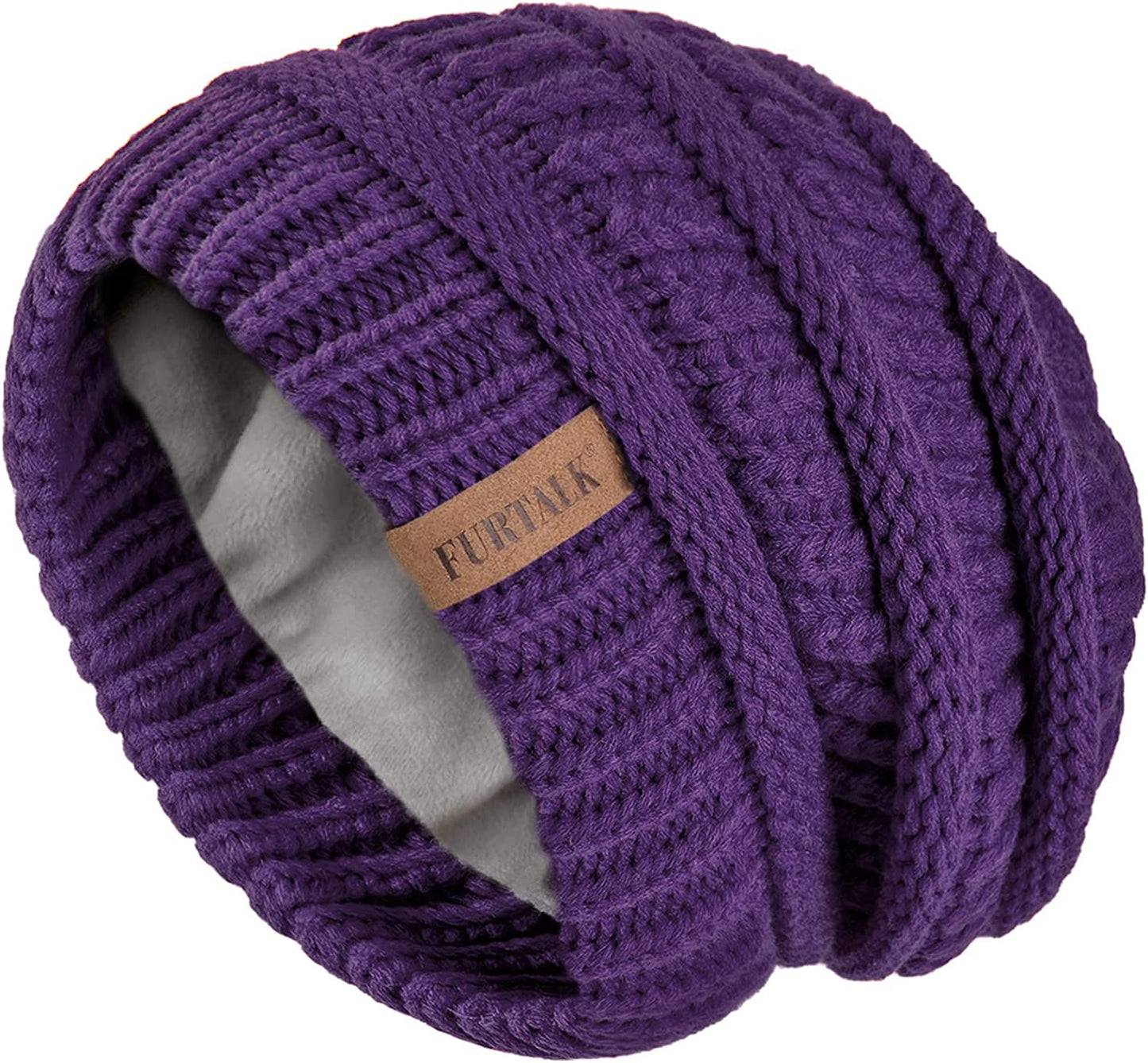 FURTALK Knit Beanie Hats for Women Men Fleece Lined Ski Skull Cap Slouchy Winter Hat Apparel & Accessories > Clothing Accessories > Hats KYLIE MAX Deep Purple  