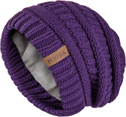 FURTALK Knit Beanie Hats for Women Men Fleece Lined Ski Skull Cap Slouchy Winter Hat Apparel & Accessories > Clothing Accessories > Hats KYLIE MAX Deep Purple  
