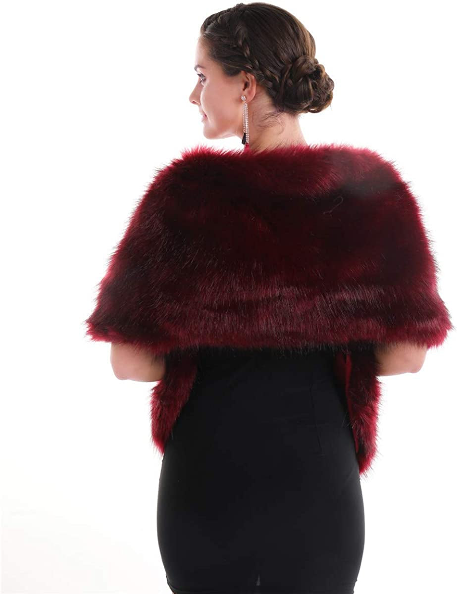 Lucky Leaf Women Luxurious Large Winter Faux Fur Scarf Wrap Collar Shrug for Lady Poncho Wedding Dinner Party Apparel & Accessories > Clothing Accessories > Scarves & Shawls Lucky Leaf   