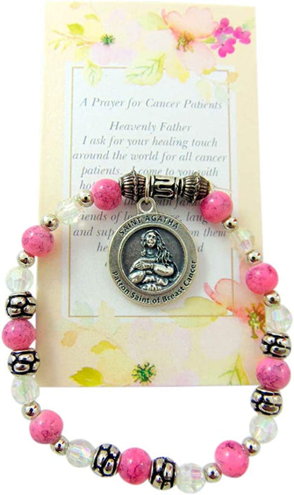 St Agatha Breast Cancer Healing Saint Gift Set with Italian Bracelet and Holy Prayer Card Apparel & Accessories > Jewelry > Bracelets Westman Works   