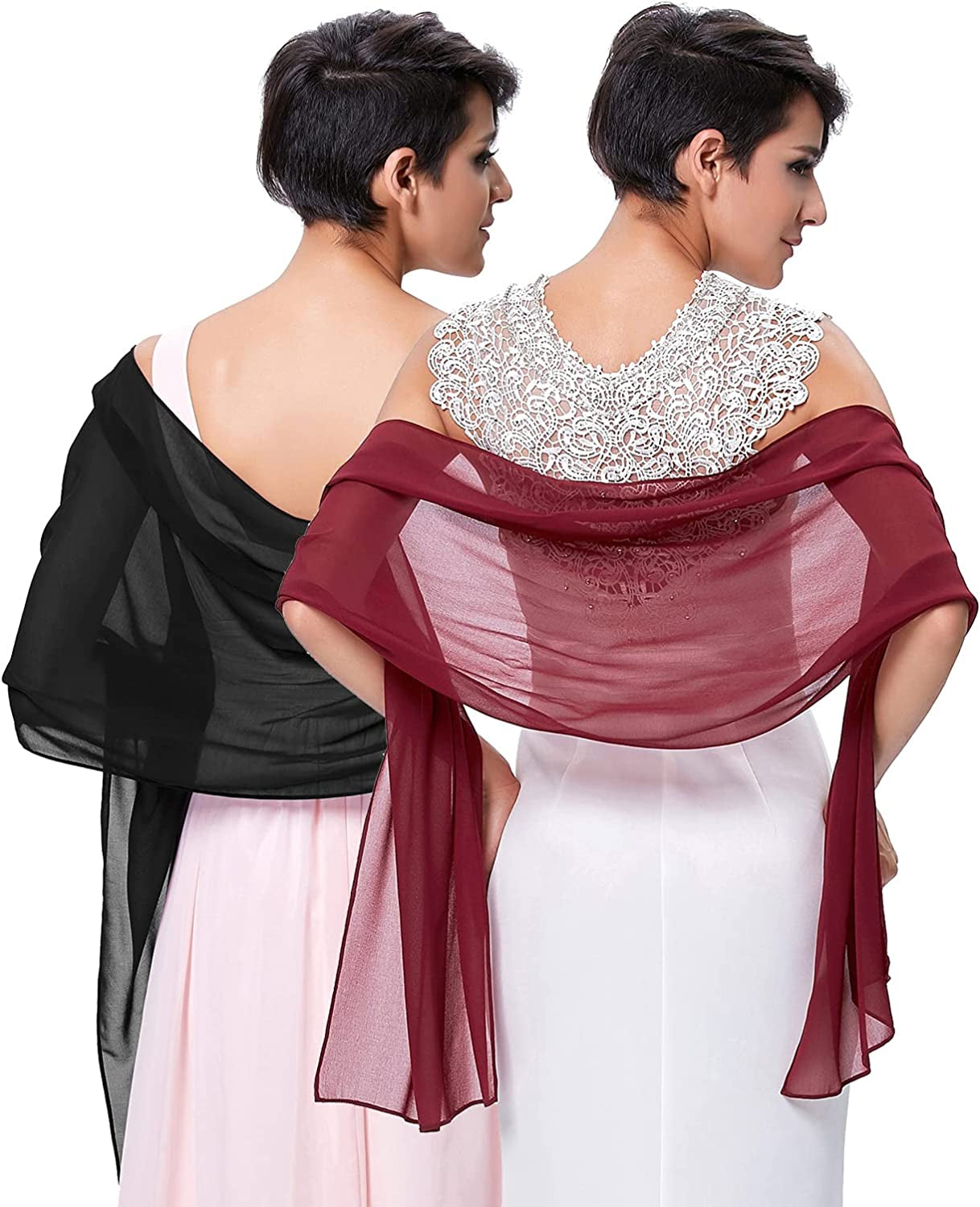 Kate Kasin Soft Chiffon Pashmina Scarf Shawls and Wraps for Formal Evening Party Dress, Bride Bridesmaid Shawl for Wedding Apparel & Accessories > Clothing Accessories > Scarves & Shawls Kate Kasin Black+wine Red 72*18inch 