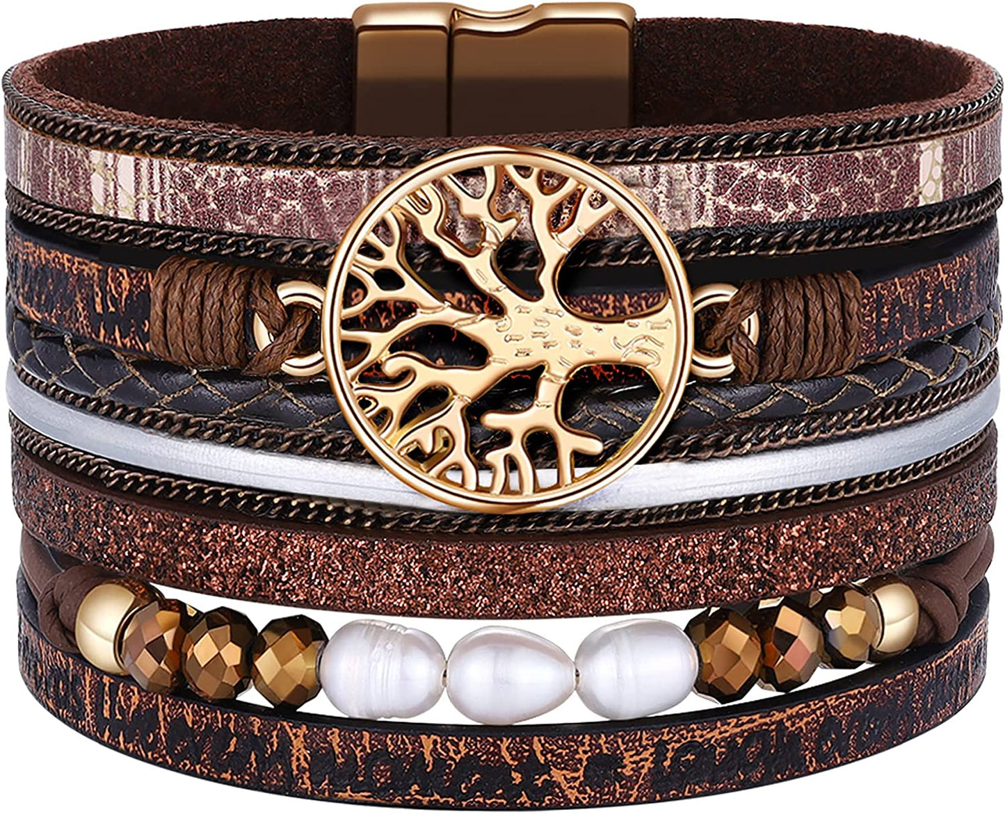 Inspirational Tree of Life Leather Bracelets for Women,Birthday Christmas Mothers Day Jewelry Gifts for Teen Girls Apparel & Accessories > Jewelry > Bracelets AURGTTCG 05-Brown  