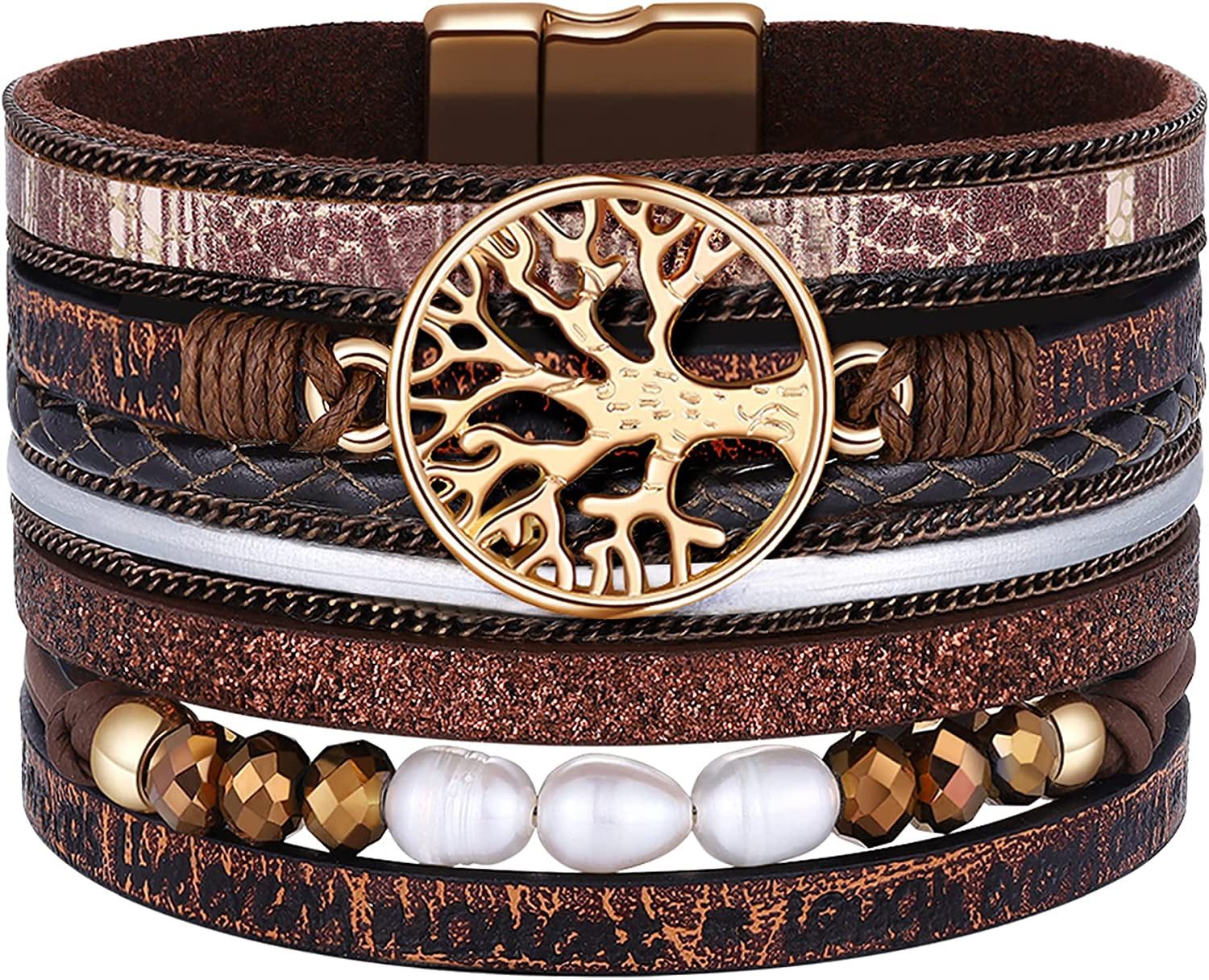 Inspirational Tree of Life Leather Bracelets for Women,Birthday Christmas Mothers Day Jewelry Gifts for Teen Girls Apparel & Accessories > Jewelry > Bracelets AURGTTCG 05-Brown  