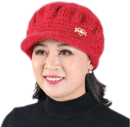 DANMY Women'S Winter Hat, Fleece Lined Womens Beanie Hat, Middle-Aged and Old Warm Earmuff Hat for Women Apparel & Accessories > Clothing Accessories > Hats DANMY Red One Size 