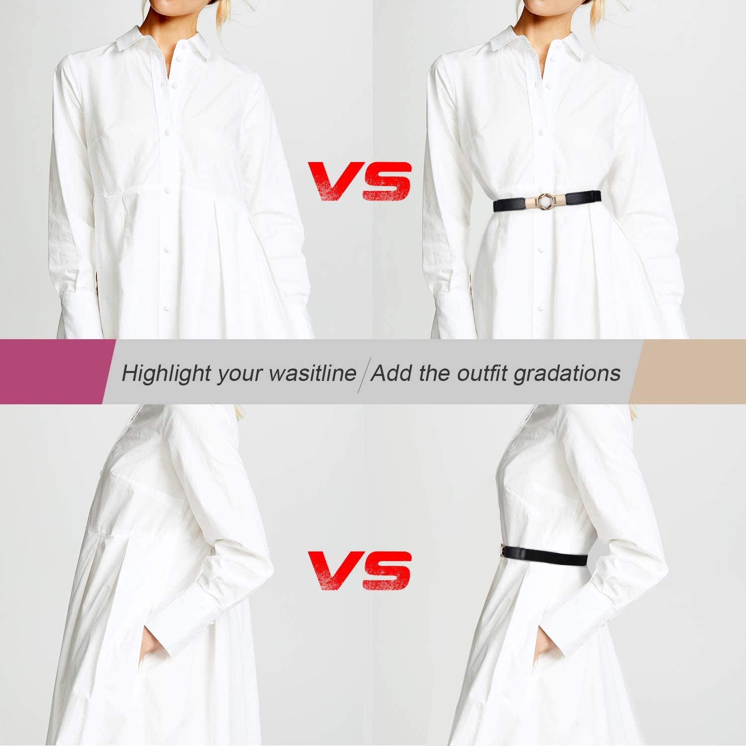 Women Skinny Belt for Dresses Retro Stretch Ladies Waist Belt plus Size Set of 4 Apparel & Accessories > Clothing Accessories > Belts WERFORU   