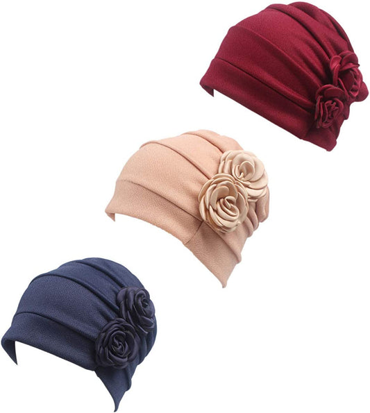 Ever Fairy 3 Colors Chemo Cancer Headscarf Hat Cap Ethnic Cloth Print Turban Headwear Women Stretch Flower Muslim Headscarf (3 Colors Back-H2) Apparel & Accessories > Clothing Accessories > Headwear Ever Fairy   