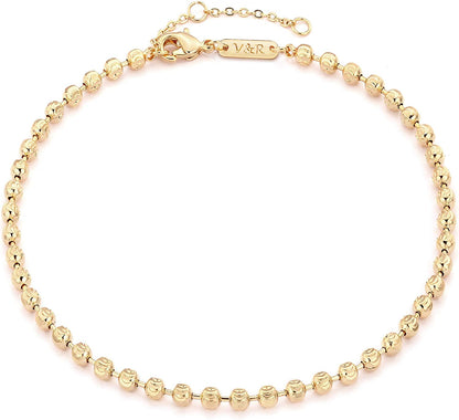 Valloey Rover Women Handmade Dainty Anklet Silver 14K Gold Plated Bead Boho Beach Rhinestone Foot Chain Adjustable Ankle Bracelet for Women Apparel & Accessories > Jewelry > Anklets Valloey Rover Cutting Beads  