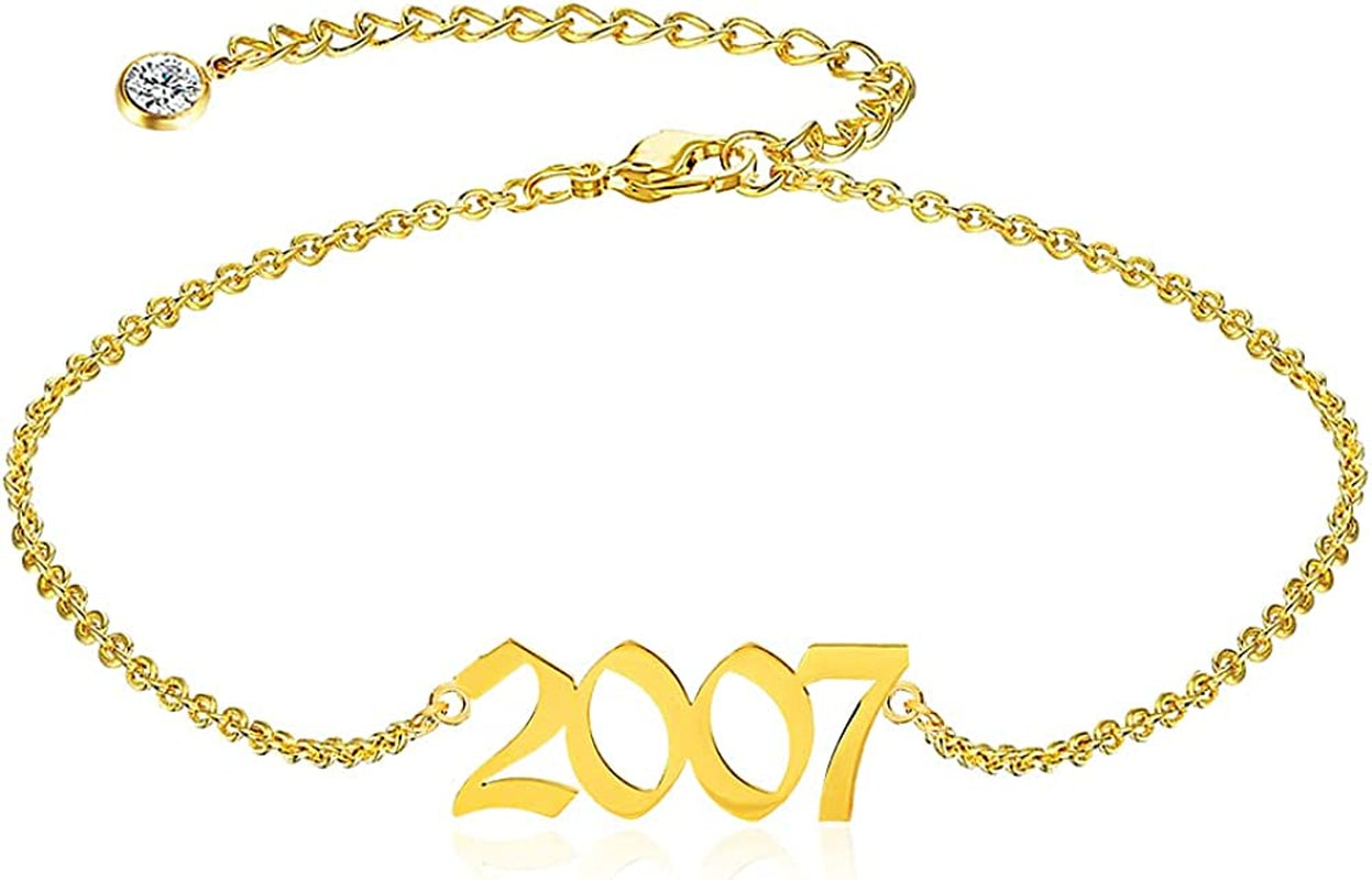 QJLE Ankle Bracelets for Women,Personalized Birth Year Number Gold Anklets for Women,Summer Beach Foot Chain Dainty Anklet Jewelry Birthday Gifts for Her Apparel & Accessories > Jewelry > Anklets QJLE Gold 2007  