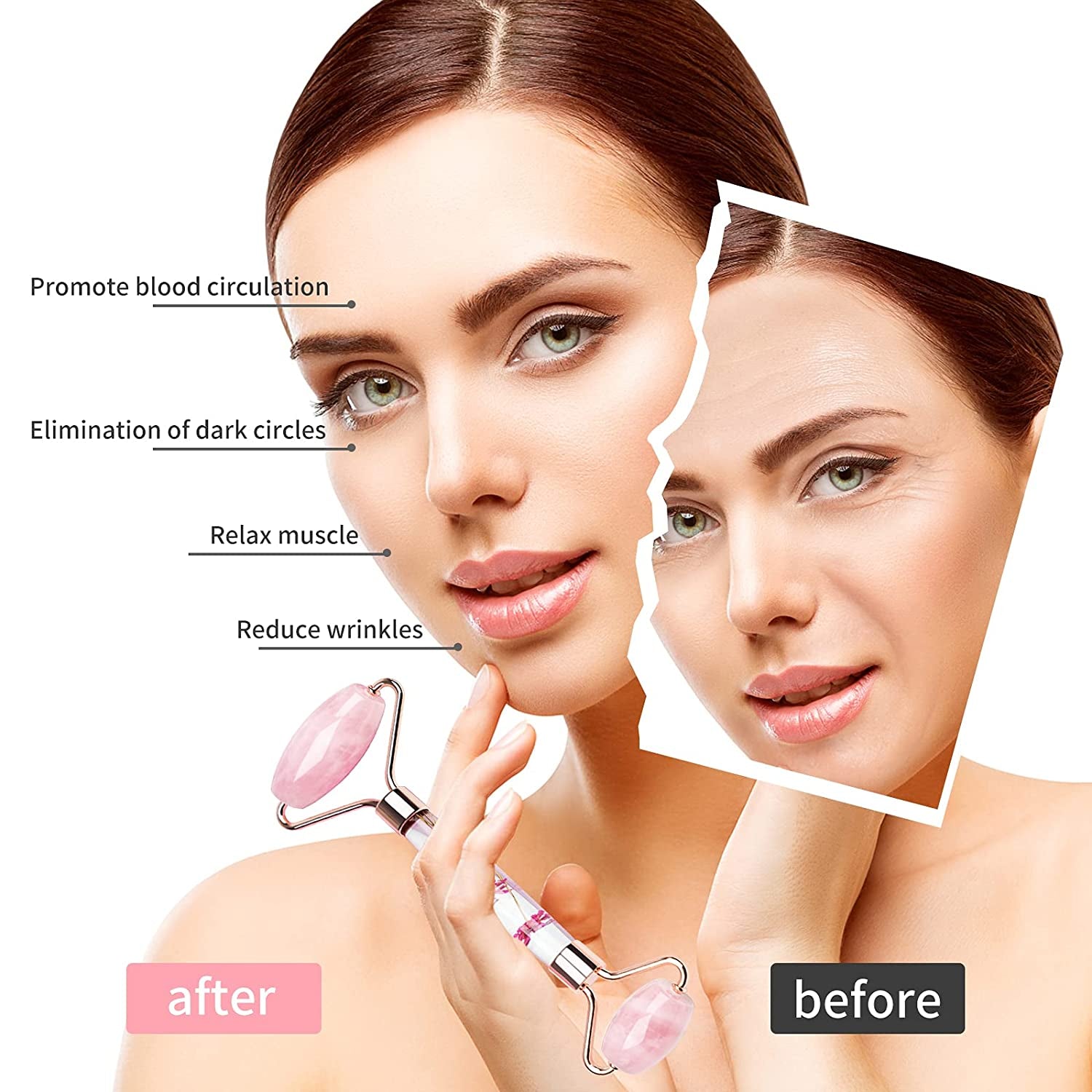 Guasha Tool for Face, Jade Roller and Gua Sha Set, Pink Facial Roller Skin Care Tool, for Face, Eye Massage (Rose Quartz) Health & Beauty > Personal Care > Cosmetics > Cosmetic Tools > Skin Care Tools MUSTHEO   
