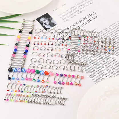 Ubjuliwa 148Pcs - 185Pcs Body Piercing Jewelry for All Piercings, Tongue Nipple Rings Eyebrow Lip Belly Button Barbell Nose Piercing Tragus Navel Body Jewelry for Women Piercings 14G-18G Apparel & Accessories > Jewelry > Body Jewelry Ubjuliwa   