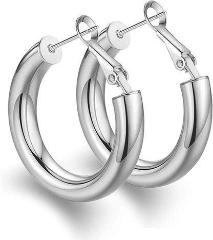 Thick Gold Hoop Earrings Lightweight Howllow Tube Hoops Chunky Gold for Women Hypoallergenic Big Earring 25Mm 30Mm 40Mm 50Mm Apparel & Accessories > Jewelry > Earrings BMMYE Silver-30mm  