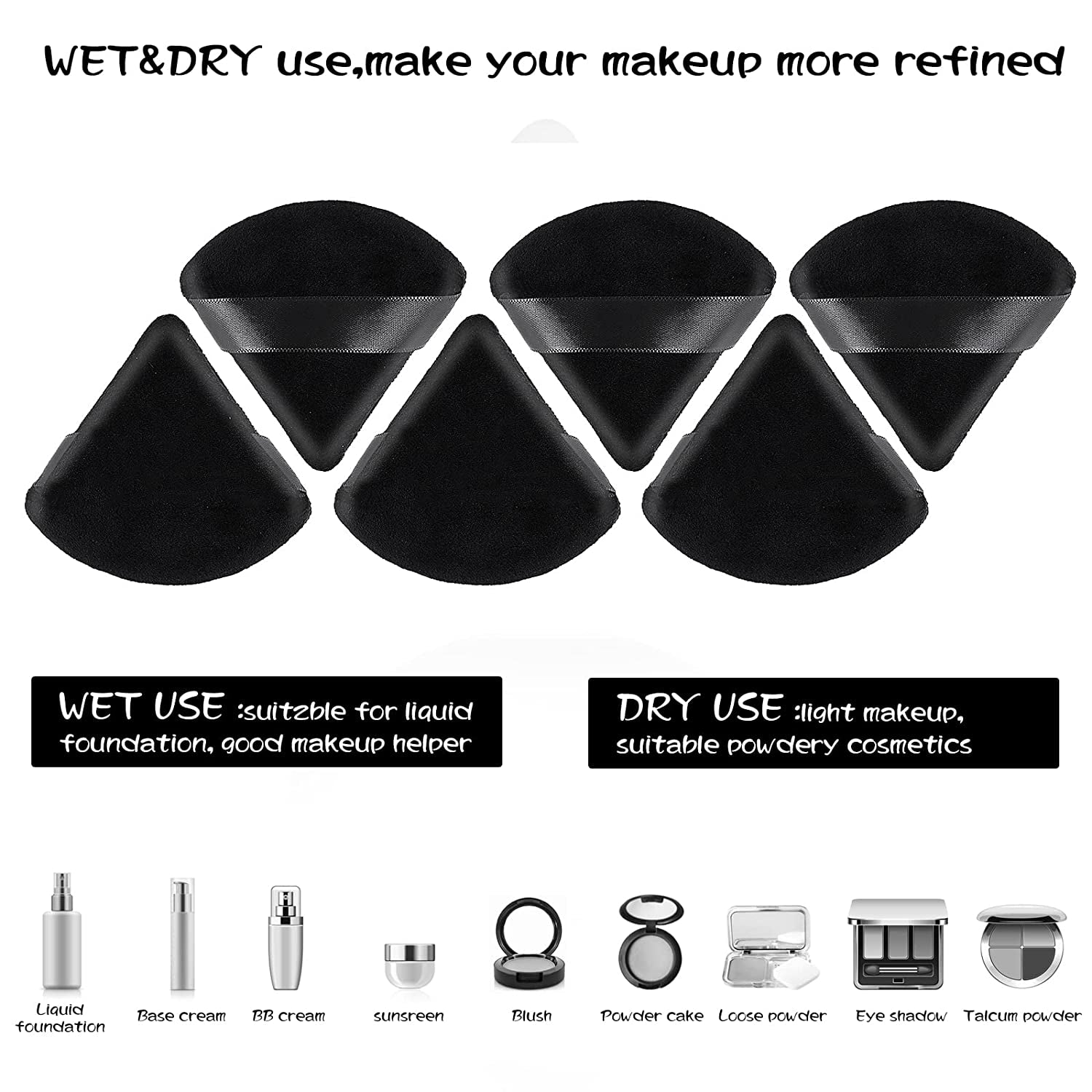 Sibba 12Pcs Powder Puff Triangle Shape Face Makeup Puff for Loose Powder Foundation Soft Cosmetic Sponge Wet and Dry Powder Puff Pads Large Body Cotton Powder Cushion Puffs (Black) Health & Beauty > Personal Care > Cosmetics > Cosmetic Tools > Makeup Tools Sibba   