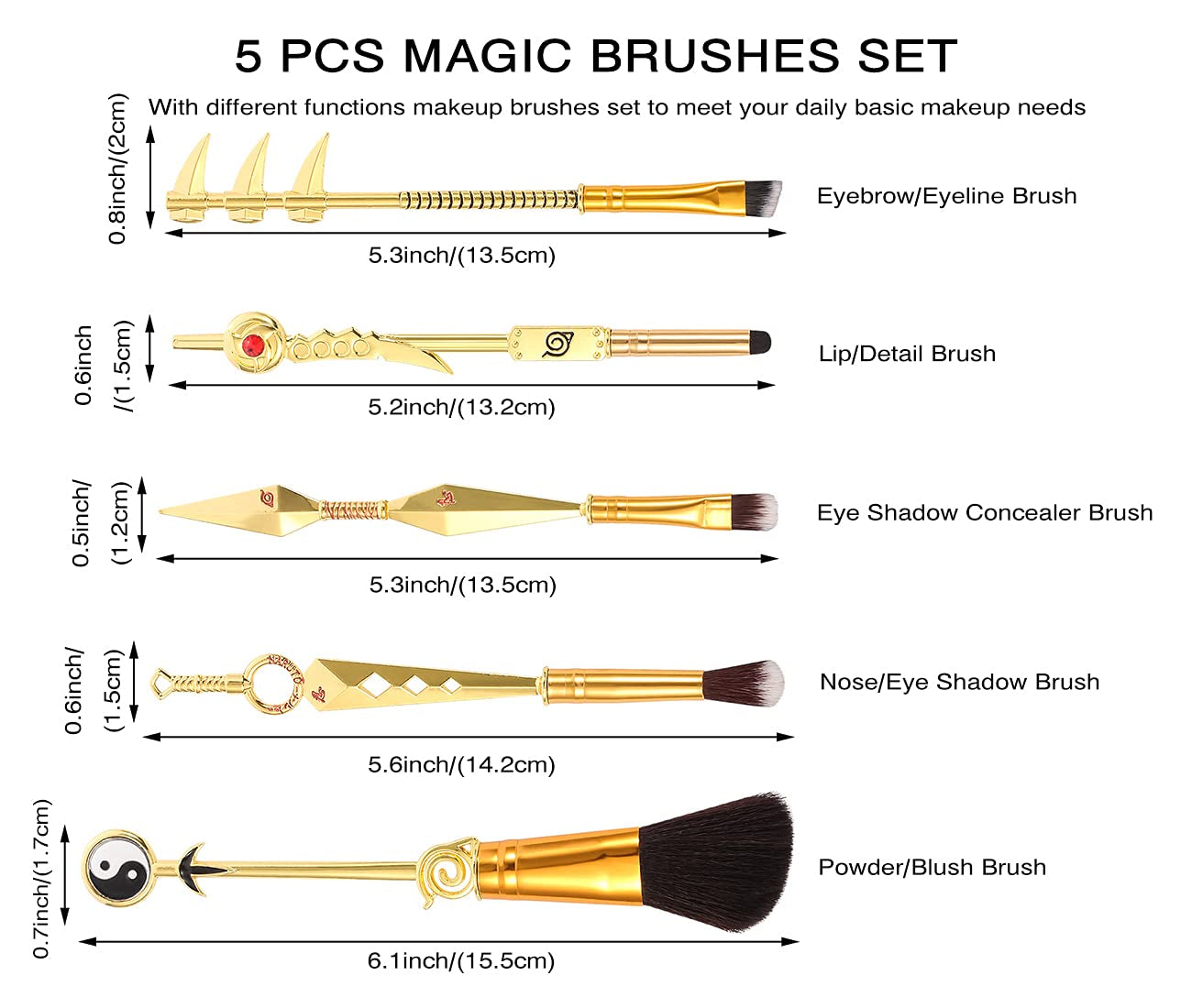 Makeup Brushes Set,Magic 5Pcs Cosmetic Brushes Wand Kit for Women Eye Shadow Eyeliner Blending Pencil Lip Foundation Brushes with Gift Bag,Bright Gold Health & Beauty > Personal Care > Cosmetics > Cosmetic Tools > Makeup Tools Van Billion   