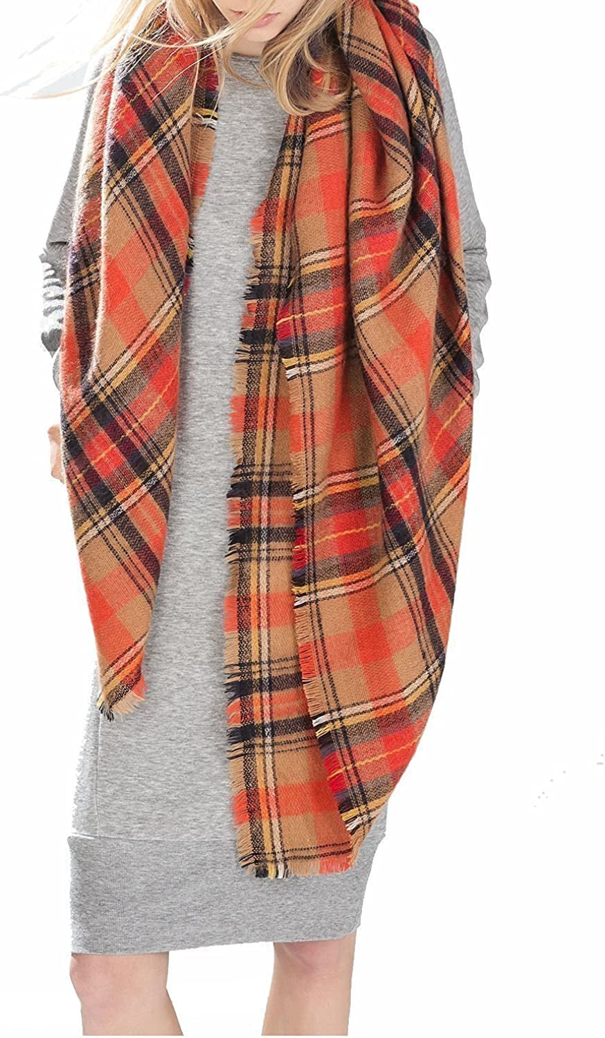 Century Star Women'S Stylish Warm Tassels Soft Plaid Tartan Scarf Winter Large Blanket Wrap Shawl Apparel & Accessories > Clothing Accessories > Scarves & Shawls Century Star   