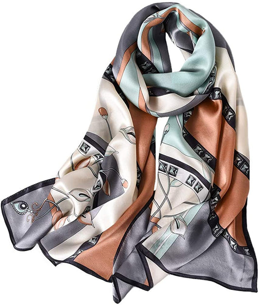 Women'S Mulberry Silk Scarf Floral Print Satin Long Scarf Wrap Shawl Apparel & Accessories > Clothing Accessories > Scarves & Shawls Smi&Love Fzlr03  