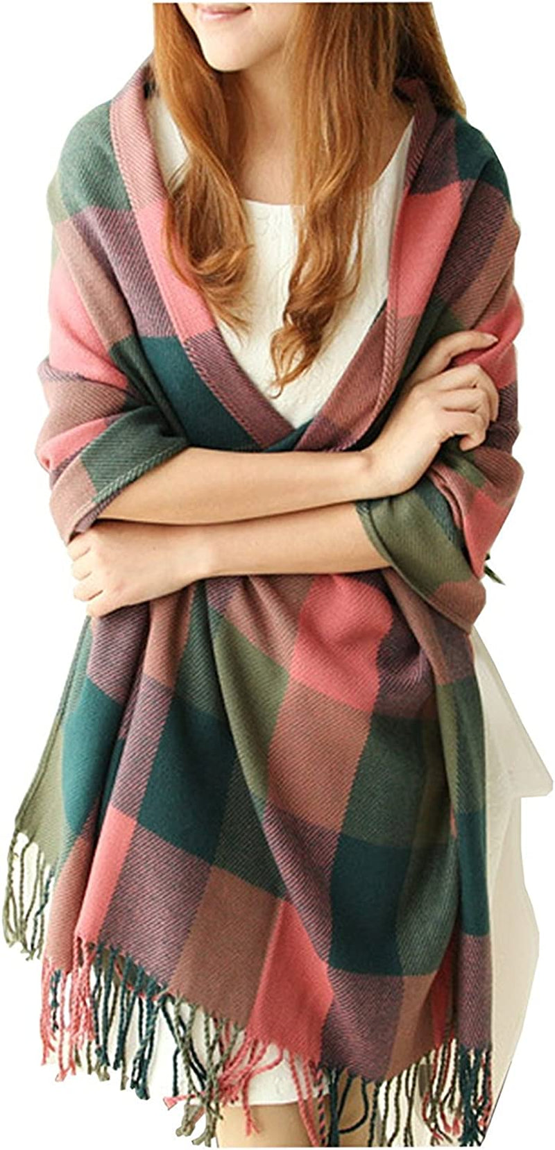 Loritta Womens Scarf Fashion Long Plaid Shawls Wraps Big Grid Winter Warm Lattice Large Scarves Gifts Apparel & Accessories > Clothing Accessories > Scarves & Shawls Loritta H- Red Green Lattice  