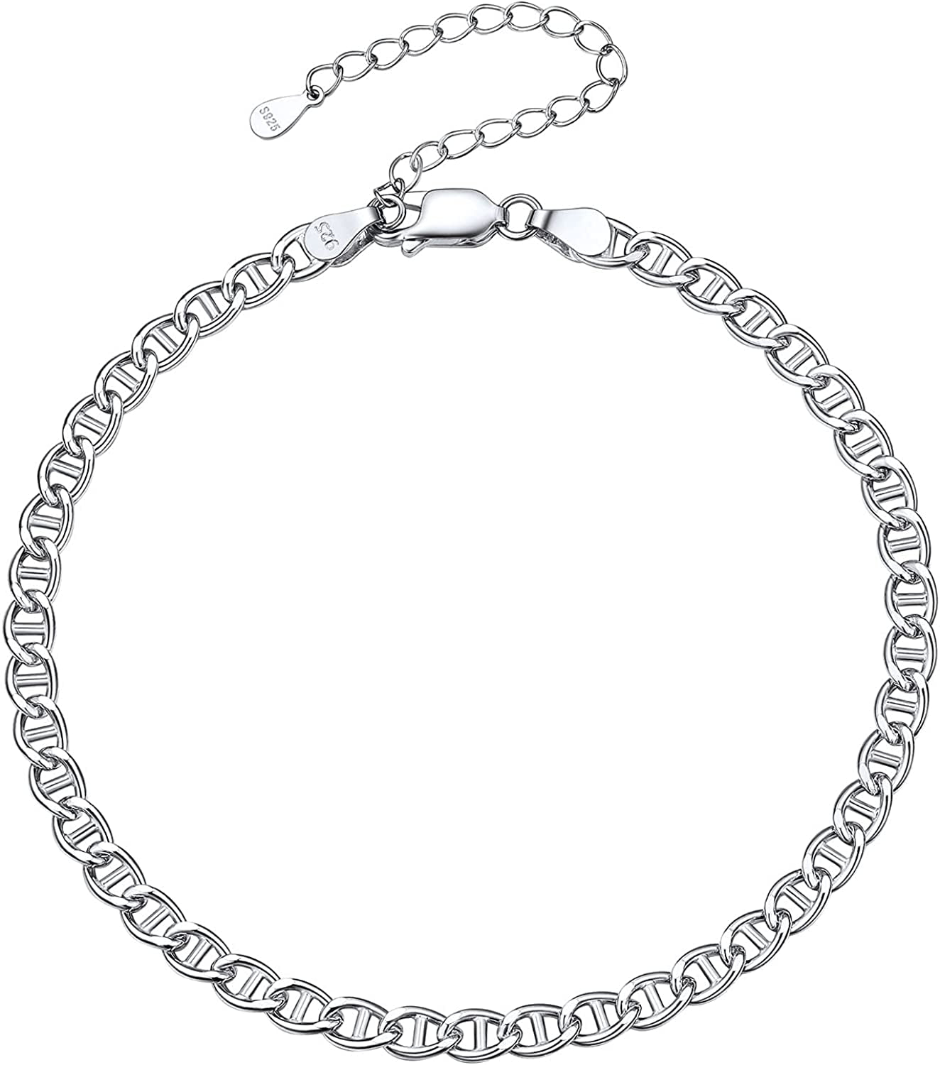 Chicsilver 925 Sterling Silver Ankle Bracelet for Women, Simple Durable Cuban Link/Figaro/Twist Rope Chain Anklets for Beach Party(With Gift Box) Apparel & Accessories > Jewelry > Anklets ChicSilver Jewelry C: Mariner Chain-4mm wide  