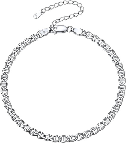 Chicsilver 925 Sterling Silver Ankle Bracelet for Women, Simple Durable Cuban Link/Figaro/Twist Rope Chain Anklets for Beach Party(With Gift Box) Apparel & Accessories > Jewelry > Anklets ChicSilver Jewelry C: Mariner Chain-4mm wide  