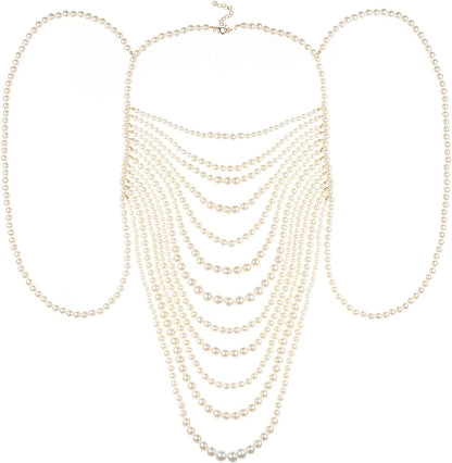 Azazccm Pearl Body Chain-Fashion Pearl Shoulder Necklace for Women,Party, Wedding, Photo Shoot, Adjustable Pearl Body Jewelry Apparel & Accessories > Jewelry > Body Jewelry Azazccm   