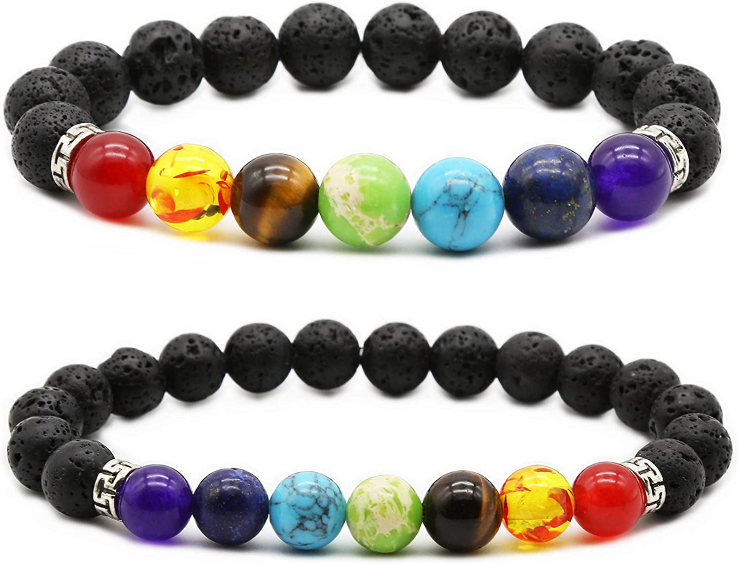 HEDQFM 2Pcs Lava Rock 7 Chakra Bracelets Aromatherapy Essential Oil Diffuser Bracelets Couples Yoga Beads Bracelet Volcanic Lava Stone Stretch Bracelet for Men Women Apparel & Accessories > Jewelry > Bracelets HEDQFM style A  