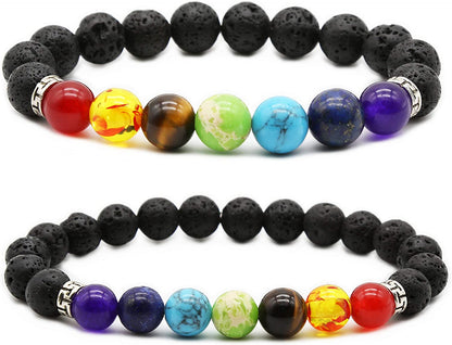 HEDQFM 2Pcs Lava Rock 7 Chakra Bracelets Aromatherapy Essential Oil Diffuser Bracelets Couples Yoga Beads Bracelet Volcanic Lava Stone Stretch Bracelet for Men Women Apparel & Accessories > Jewelry > Bracelets HEDQFM style A  