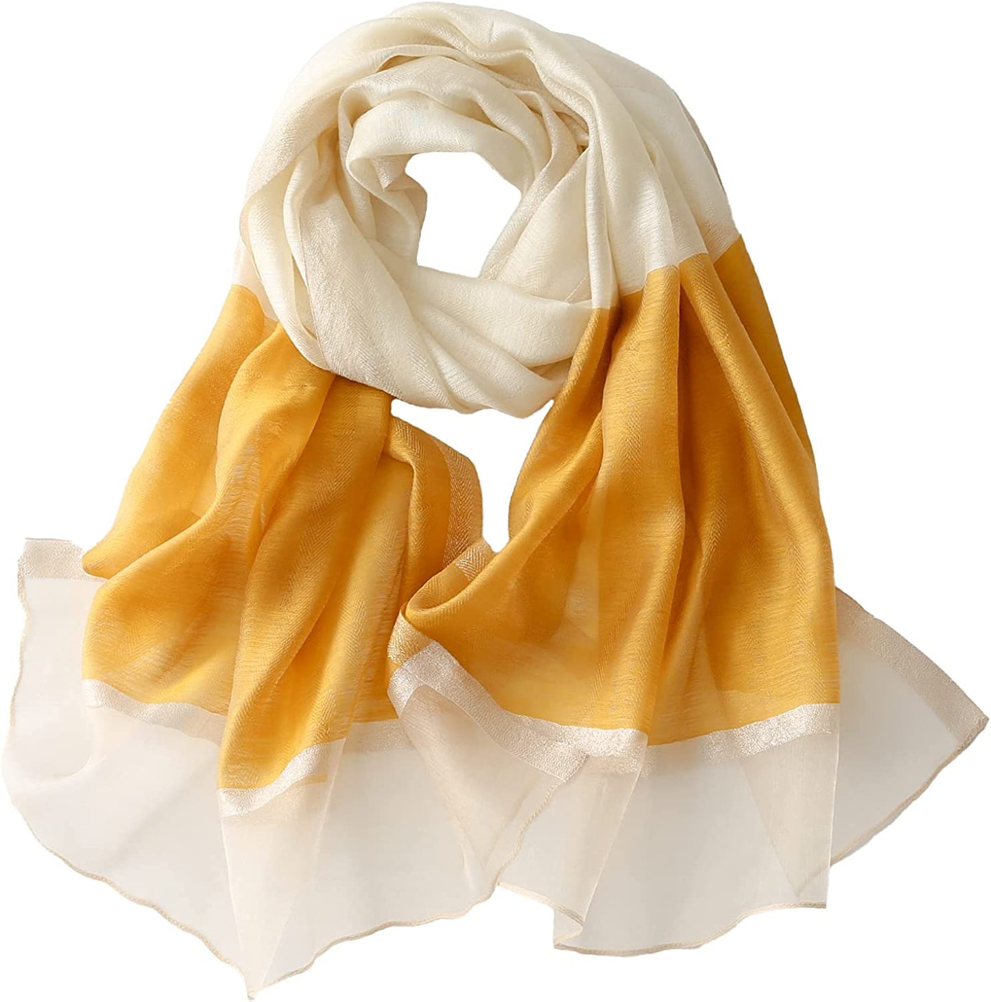 WINCESS YU Solid Color Mulberry Silk Scarf for Women Soft Blanket Shawl Beach Gauze Scarves and Wraps for for All Season Apparel & Accessories > Clothing Accessories > Scarves & Shawls WINCESS.YU White & Yellow  