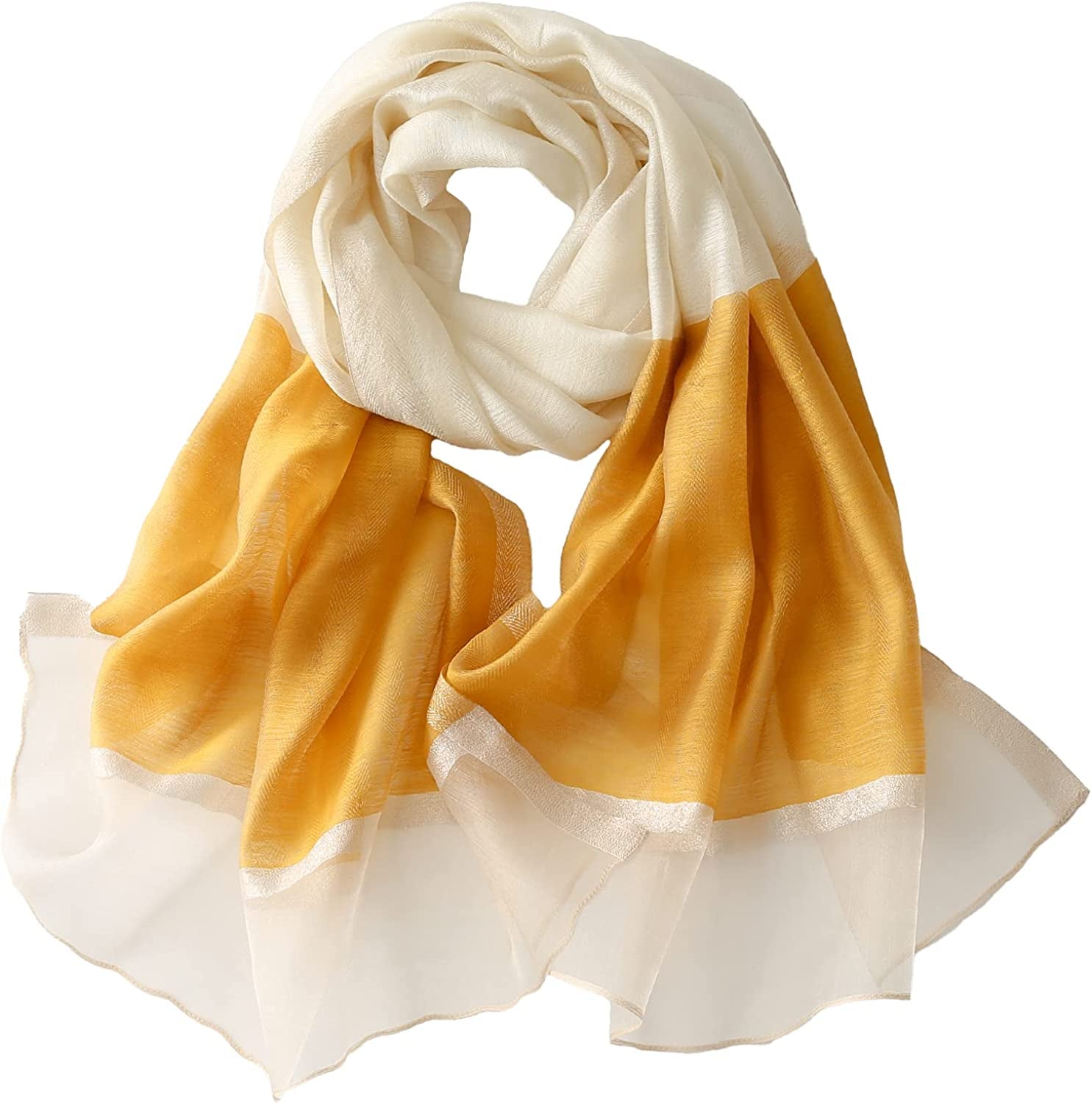 WINCESS YU Solid Color Mulberry Silk Scarf for Women Soft Blanket Shawl Beach Gauze Scarves and Wraps for for All Season Apparel & Accessories > Clothing Accessories > Scarves & Shawls WINCESS.YU White & Yellow  