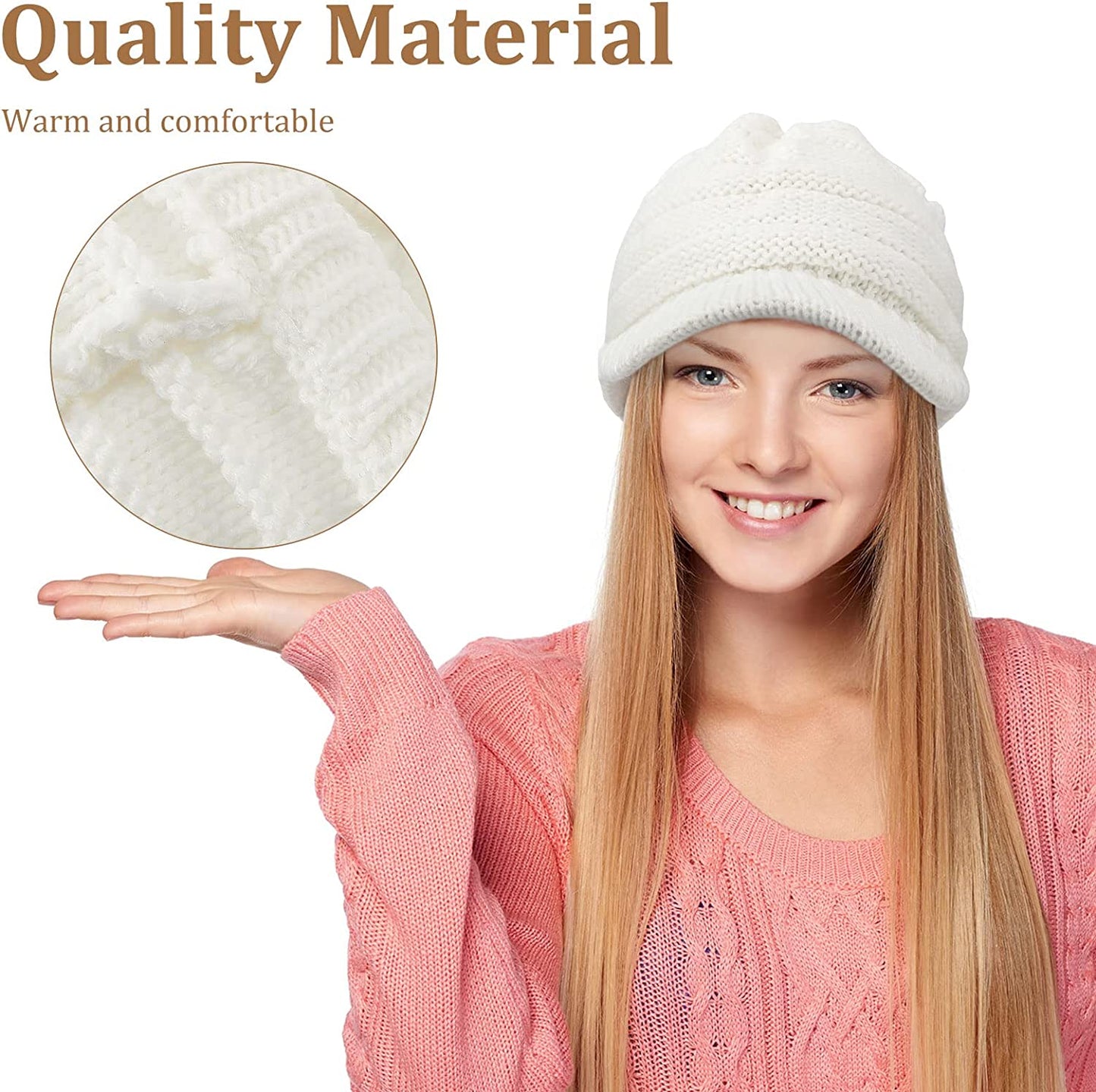SATINIOR Women Winter Knit Hat Winter Brim Beanie Hats for Women Slouchy Beanie Cap with Visor Warm Newsboy Skull Cap Apparel & Accessories > Clothing Accessories > Hats SATINIOR   