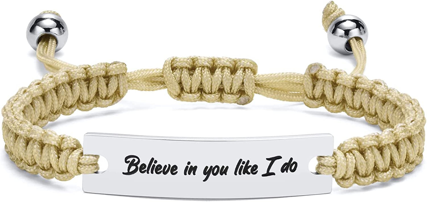 VNOX Personalized Inspirational Bracelet for Women Men - Engarved Handmade Rope Adjustable Bracelet Encouragement Motivational Gift Apparel & Accessories > Jewelry > Bracelets VNOX Jewelry Beige believe in you like i do 