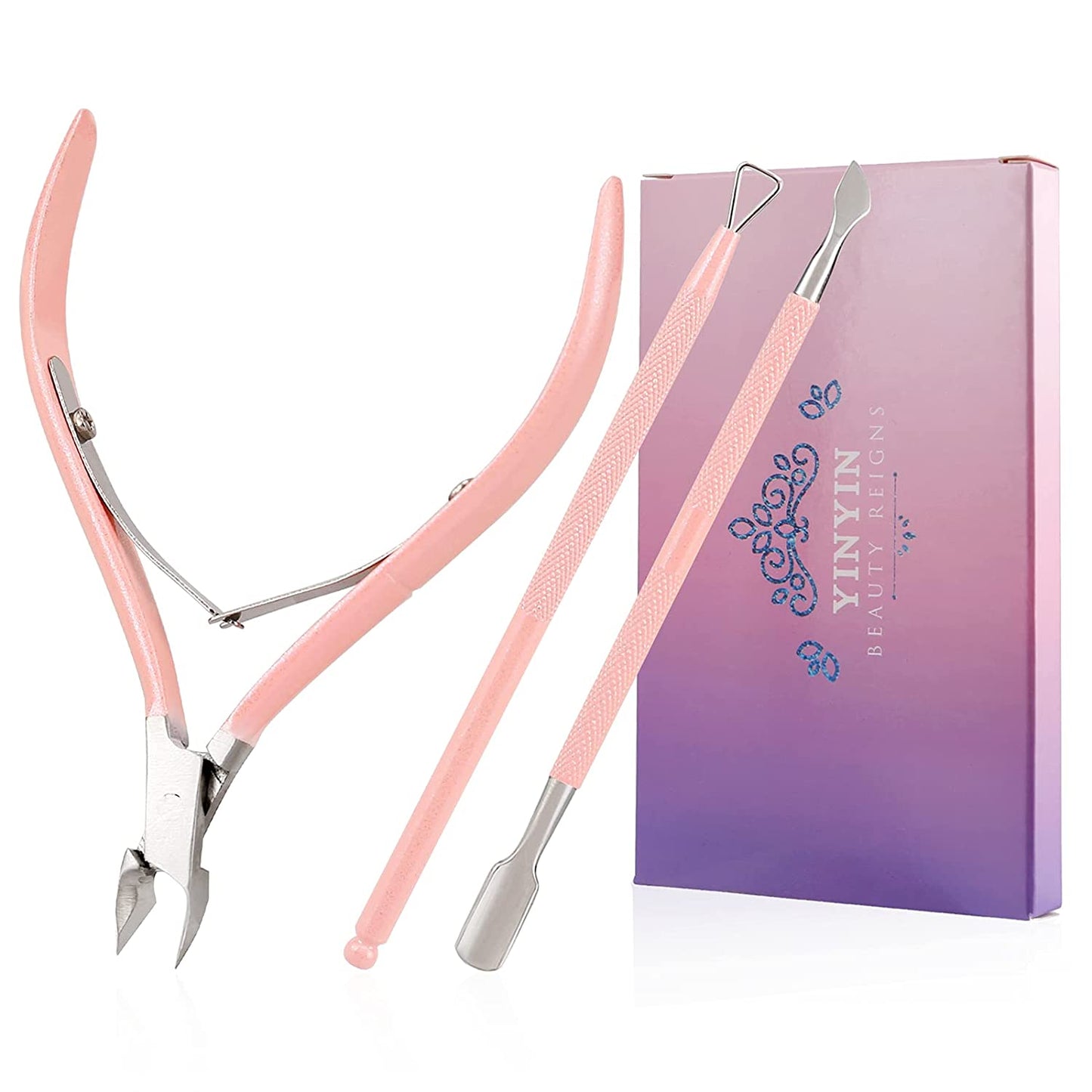 Cuticle Trimmer with Cuticle Pusher -YINYIN Cuticle Remover Cuticle Nippers Professional Stainless Steel Cuticle Pusher and Cutter Clippers Durable Pedicure Manicure Tools for Fingernails and Toenails Health & Beauty > Personal Care > Cosmetics > Cosmetic Tools > Nail Tools YINYIN Pink  