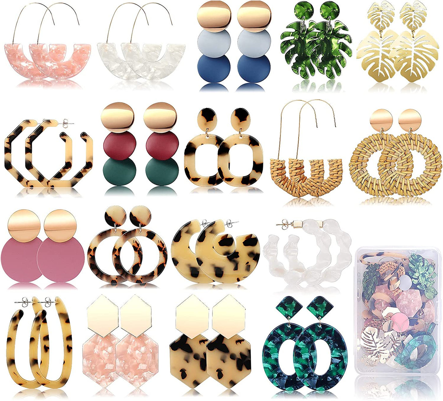 FIFATA 18 Pairs Statement Rattan Earrings for Women Girls Fun Acrylic Hoop Drop Dangle Earrings Fashion Resin Jewelry Set Hypoallergenic for Sensitive Ears Apparel & Accessories > Jewelry > Earrings FIFATA   