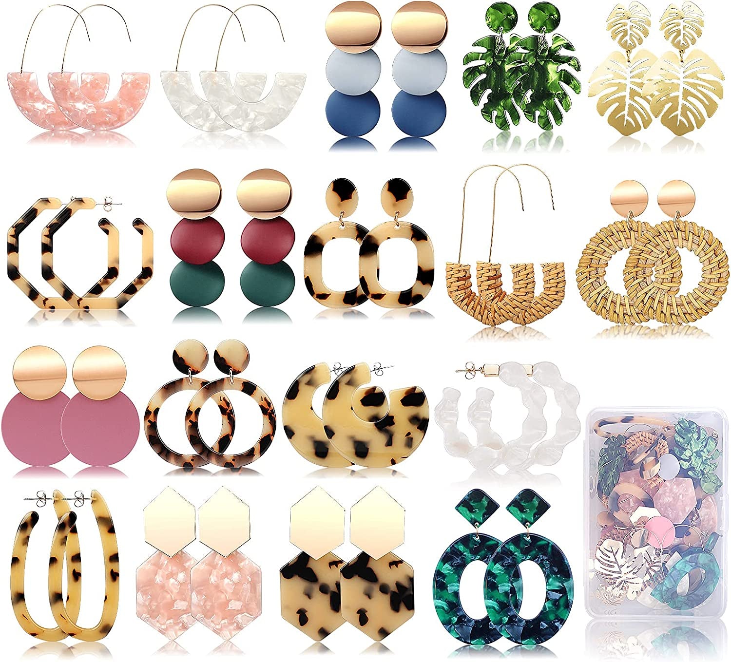 FIFATA 18 Pairs Statement Rattan Earrings for Women Girls Fun Acrylic Hoop Drop Dangle Earrings Fashion Resin Jewelry Set Hypoallergenic for Sensitive Ears Apparel & Accessories > Jewelry > Earrings FIFATA   