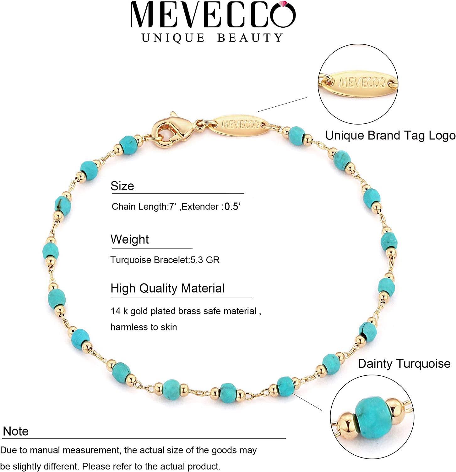 MEVECCO Gold Beaded Bracelets,18K Gold Plated Handmade Cute Satellite Diamond Cut Oval and round Beads Rope Chain Dainty Bracelet for Women Apparel & Accessories > Jewelry > Bracelets Mevecco   