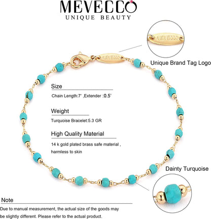 MEVECCO Gold Beaded Bracelets,18K Gold Plated Handmade Cute Satellite Diamond Cut Oval and round Beads Rope Chain Dainty Bracelet for Women Apparel & Accessories > Jewelry > Bracelets Mevecco   