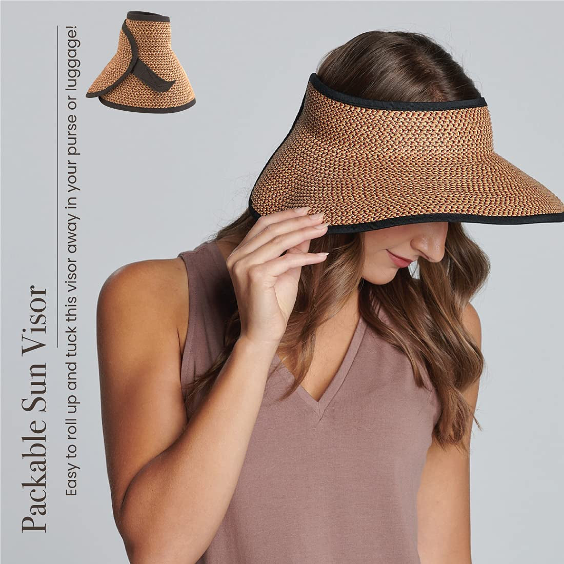 San Diego Hat Company Signature Women'S Ultrabraid Large Brim Visor with Ribbon Binding & Sweatband, Sun Hats for Women, Mixed Black/Red Apparel & Accessories > Clothing Accessories > Hats San Diego Hat Co.   