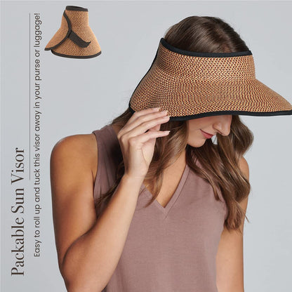 San Diego Hat Company Signature Women'S Ultrabraid Large Brim Visor with Ribbon Binding & Sweatband, Sun Hats for Women, Mixed Black/Red Apparel & Accessories > Clothing Accessories > Hats San Diego Hat Co.   