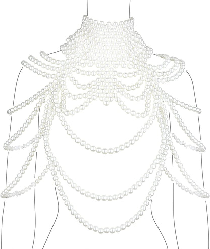 Ccbodily Pearl Body Chain Bra - Fashion Shoulder Necklaces Bra Chain Body Jewelry Apparel & Accessories > Jewelry > Body Jewelry CCbodily C-WHITE  