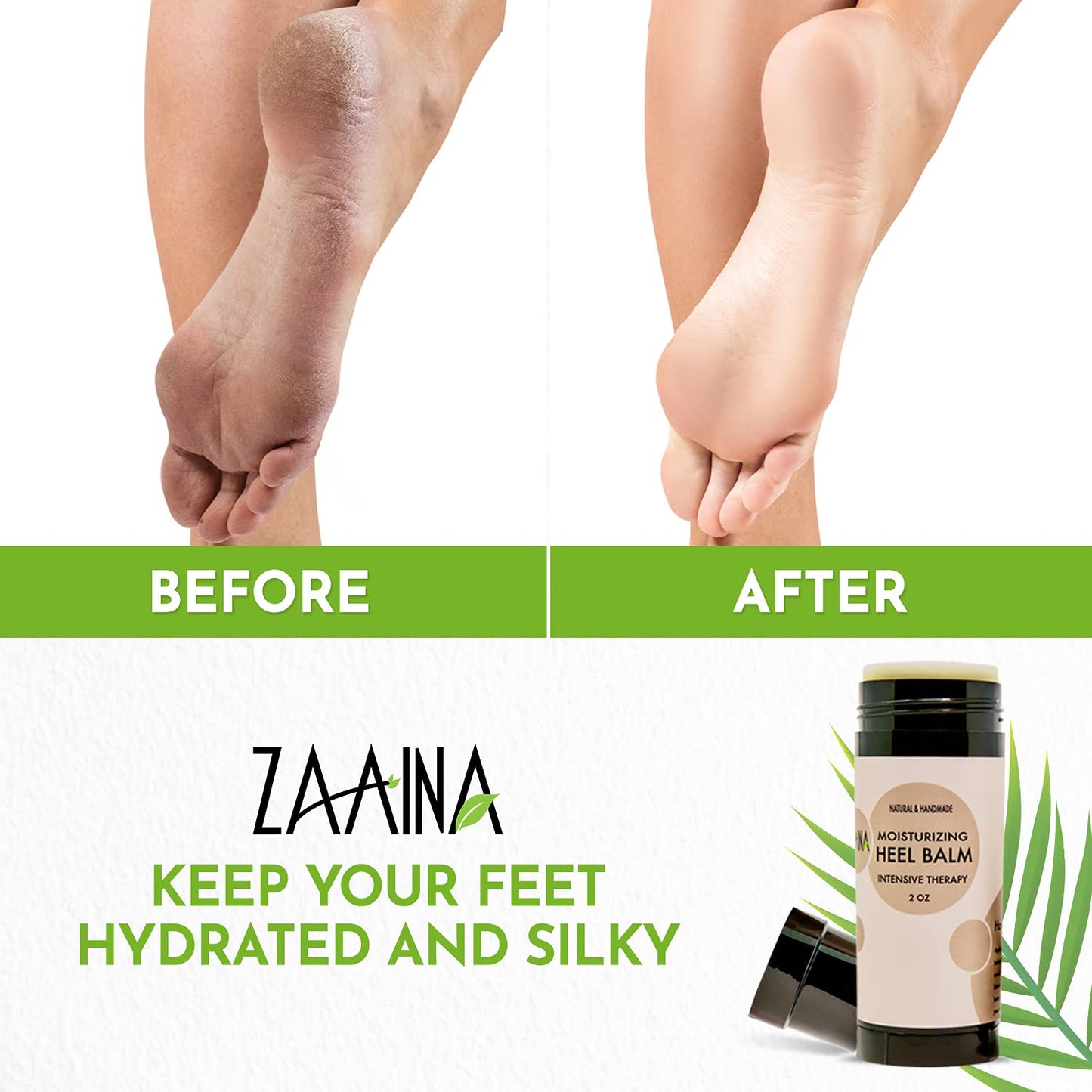 Heel Balm Stick 100% Natural, Miracle Foot Cream for Fast Relief, Intensive Moisturizing Foot Care Therapy Heel Balm for Dry, Cracked Heels, Feet, Elbow, Knees, Pedicures, Natural Foot Care 2 Ounce by ZAAINA Health & Beauty > Personal Care > Foot Care Zaaina   
