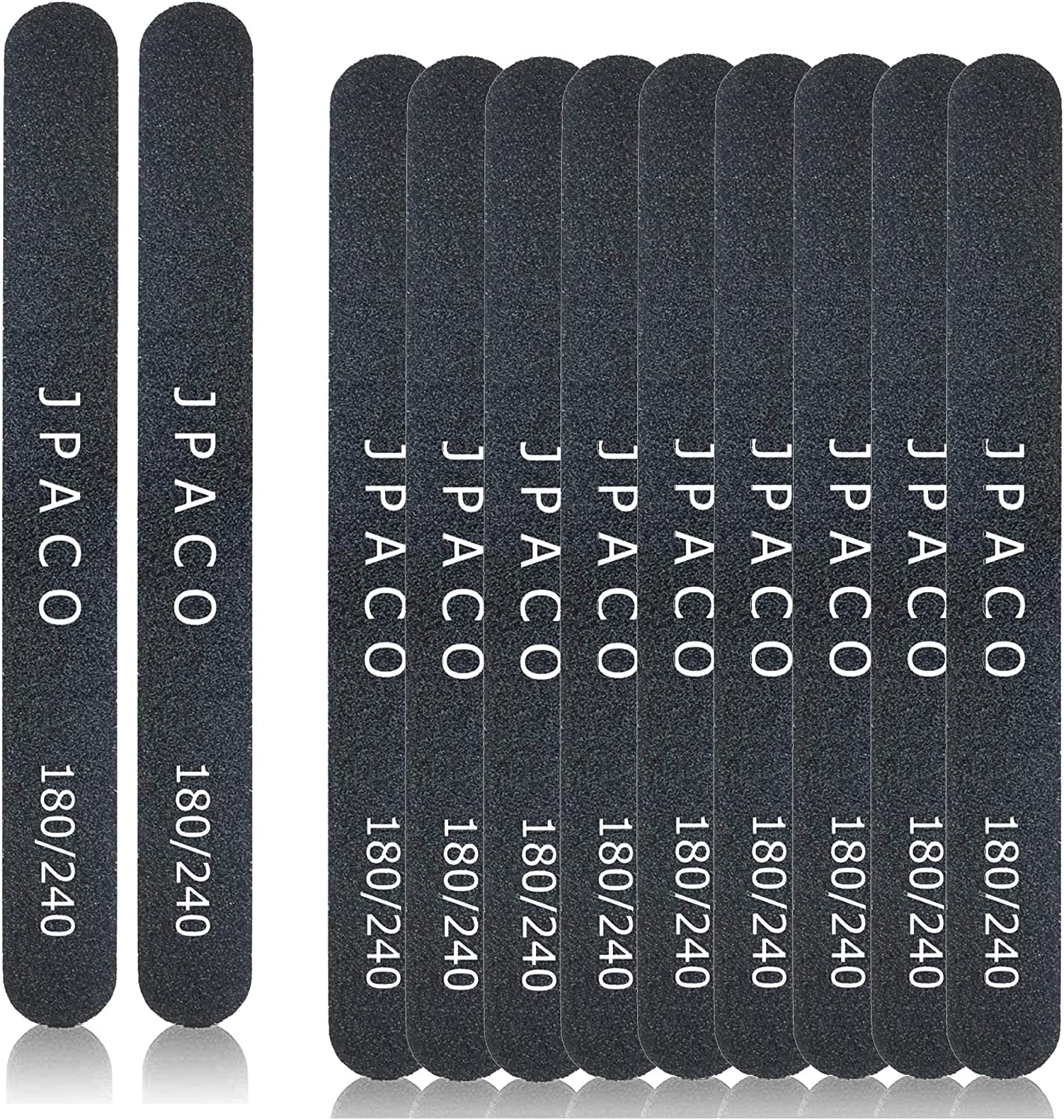 Nail Files 180 240 Grit for Natural Acrylic Poly Nail Extension Gel Nails Double Sided Black Washable Professional Set Manicure Tools (12 Pack) by JPACO Health & Beauty > Personal Care > Cosmetics > Cosmetic Tools > Nail Tools JPACO   