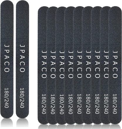 Nail Files 180 240 Grit for Natural Acrylic Poly Nail Extension Gel Nails Double Sided Black Washable Professional Set Manicure Tools (12 Pack) by JPACO Health & Beauty > Personal Care > Cosmetics > Cosmetic Tools > Nail Tools JPACO   