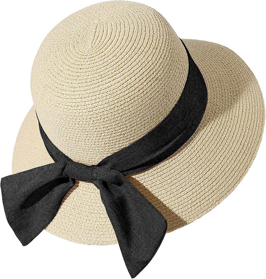 Lanzom Summer Sun Hats for Women Lady Wide Brim Straw Hat Beach Hat UPF Foldable Packable Cap for Travel Outdoor Apparel & Accessories > Clothing Accessories > Hats Lanzom Beige Medium 