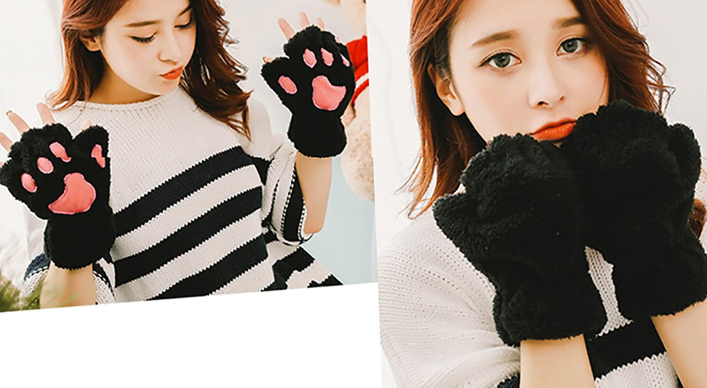 Odema Womens Bear Plush Cat Paw Claw Glove Soft Winter Fingerless Mitten Gloves Apparel & Accessories > Clothing Accessories > Gloves & Mittens Odema   