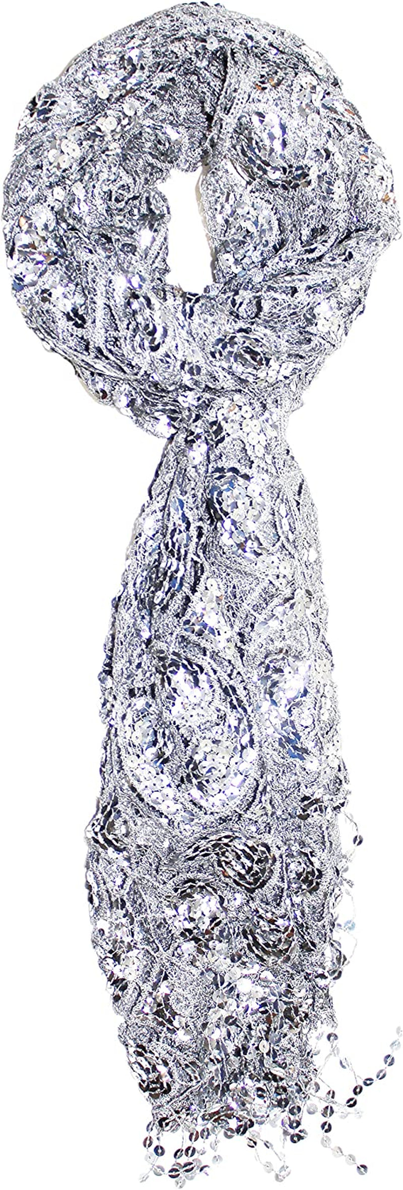Ted & Jack - Luxe Bedazzled Sequin and Sparkle Scarf Apparel & Accessories > Clothing Accessories > Scarves & Shawls Ted and Jack Light Silver  