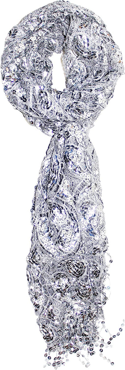 Ted & Jack - Luxe Bedazzled Sequin and Sparkle Scarf Apparel & Accessories > Clothing Accessories > Scarves & Shawls Ted and Jack Light Silver  