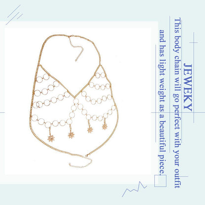 Jeweky Boho Circle Bra Chest Chain Gold Harness Crop Top Body Chains Beach Bikini Body Accessories Jewelry for Women and Girls Apparel & Accessories > Jewelry > Body Jewelry Artist Unknown   