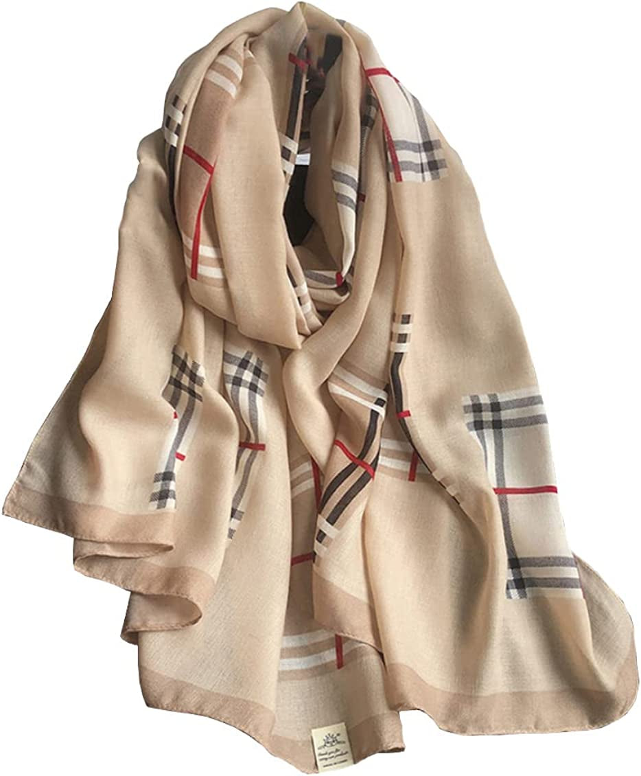 JERLA Women'S Scarves Lady Light Soft Fashion Solid Scarf Wrap Shawl Plaid Scarf Apparel & Accessories > Clothing Accessories > Scarves & Shawls JERLA Beige Plaid 2  