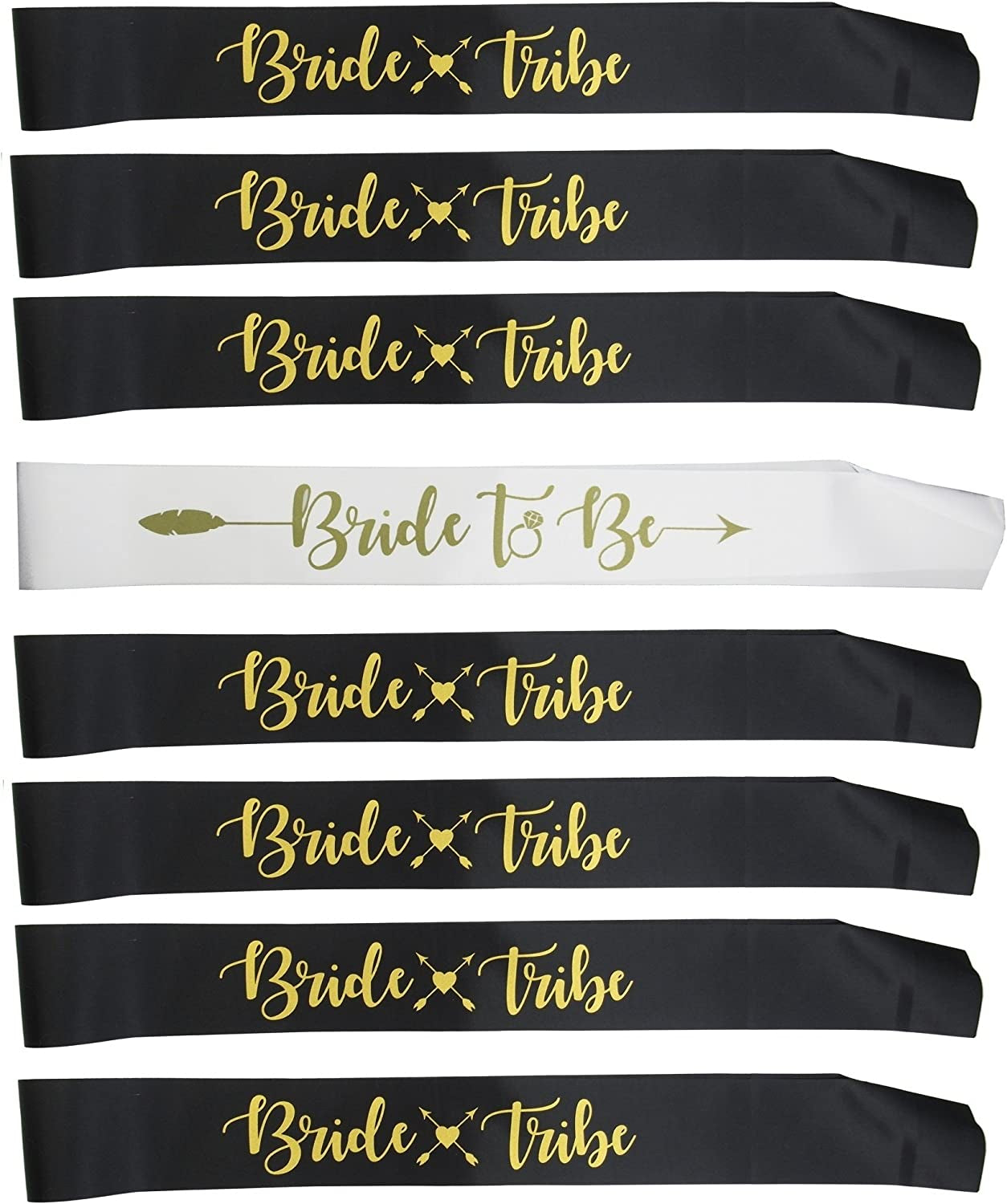 Bachelorettesy Bride Tribe Bridesmaids Sashes - 8 Pack Rose Gold Satin Bachelorette Sashes for Bridal Shower, Bachelorette Parties, Wedding Parties, Girls' Night Out & More! Apparel & Accessories > Clothing Accessories > Sashes Bachelorettesy Black  